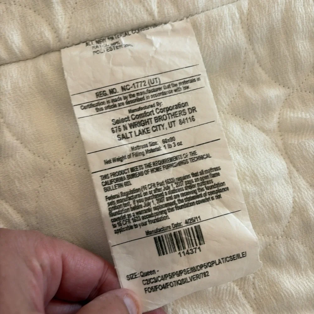 Sleep Number Select Comfort Queen Foundation Base Cover White Replacement SN819